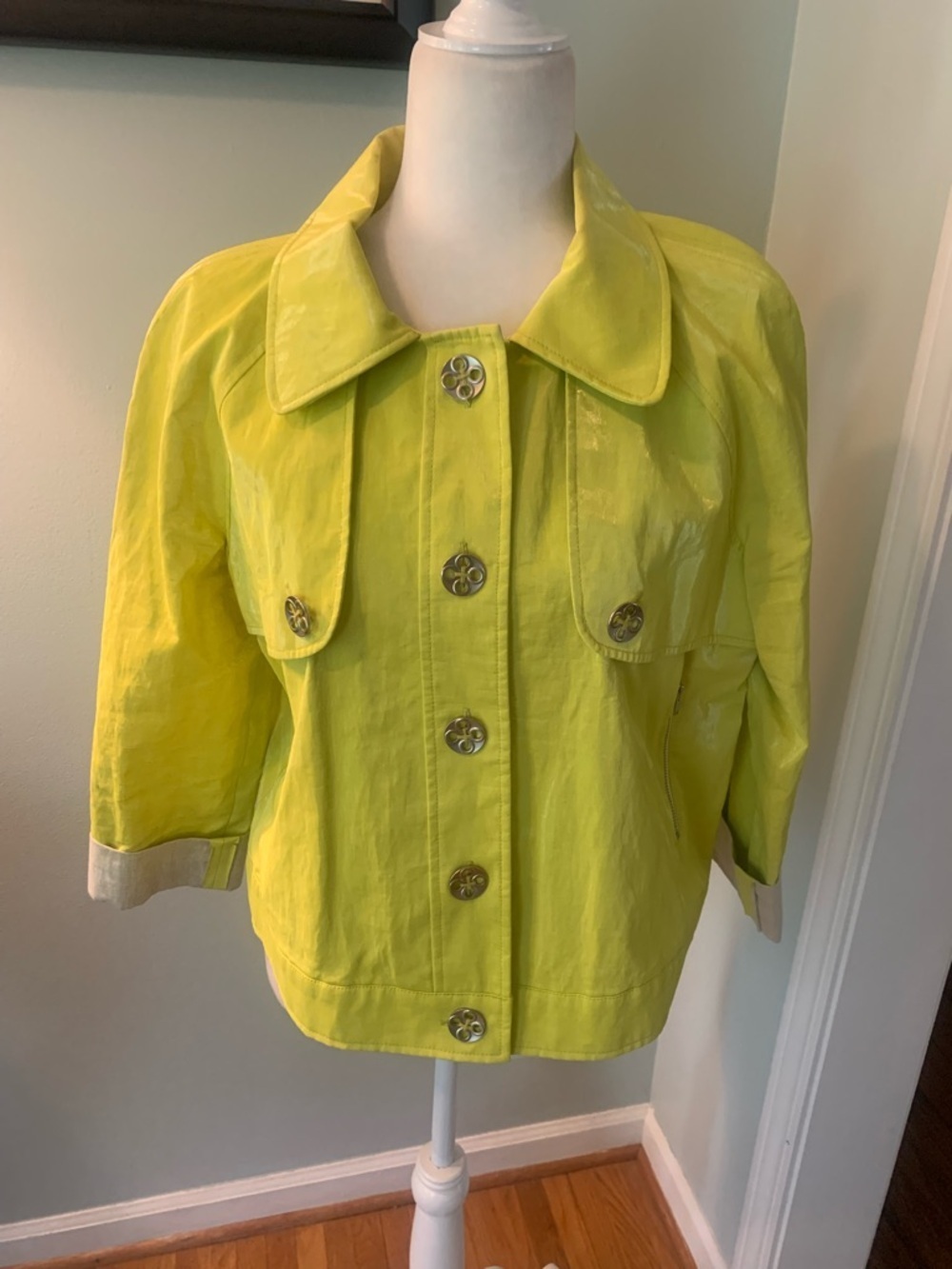 J’Envie yellow buttoned lightweight jacket, size 12